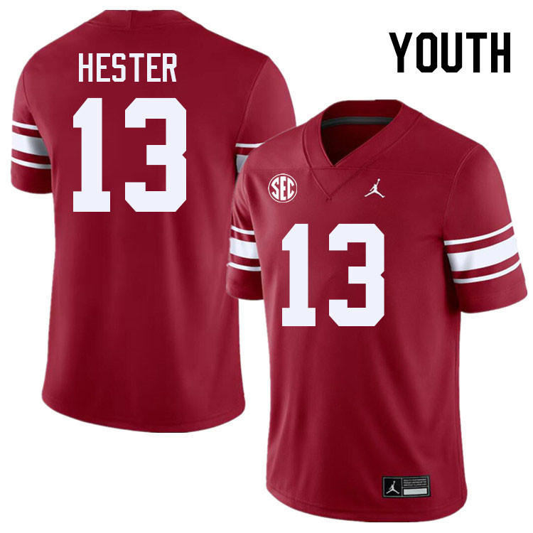 Youth #13 J.J. Hester Oklahoma Sooners 2024 SEC Conference College Football Jerseys-Throwback